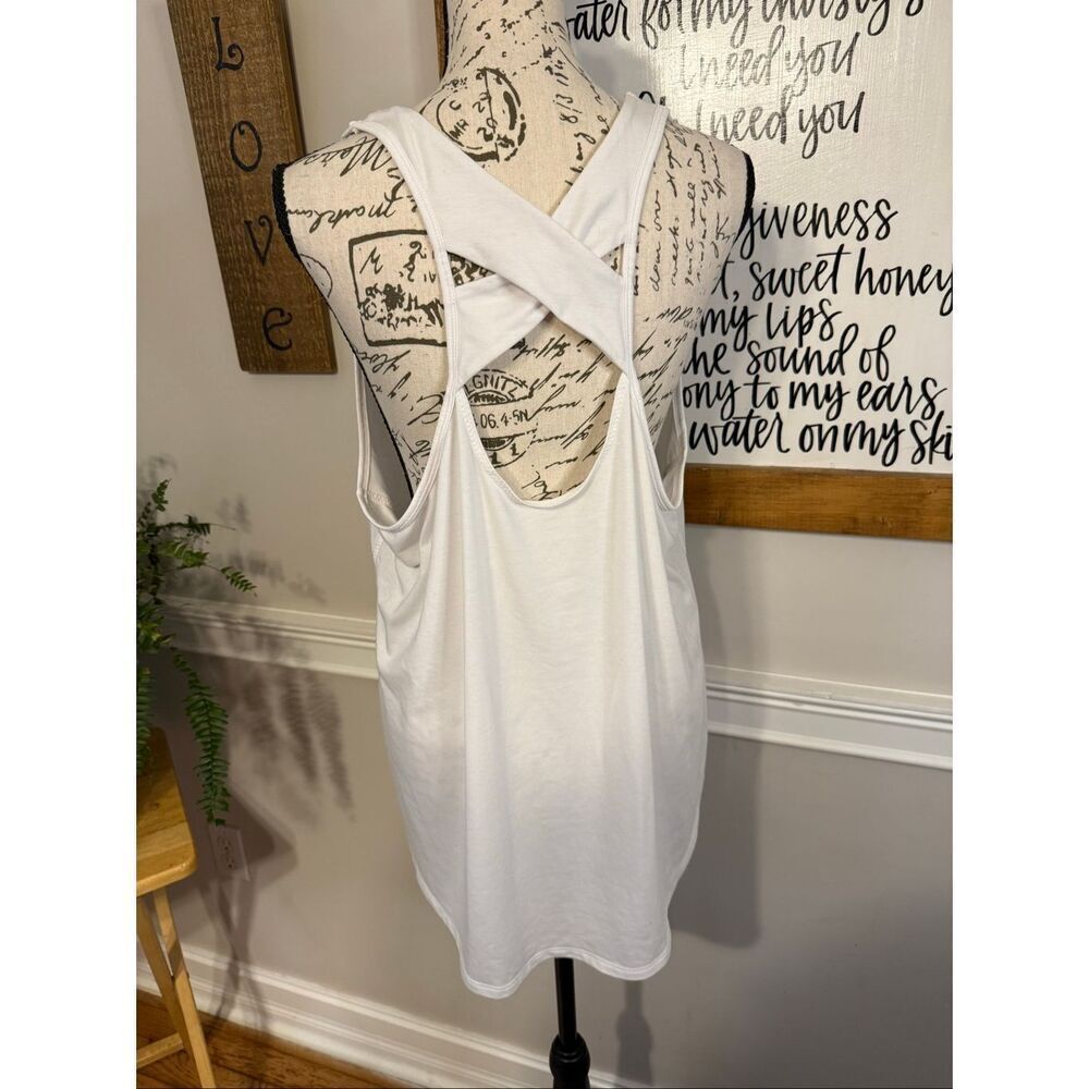 Athleta Women's Sleeveless Cut-Out Criss-Cross Back Workout Tank Top White XL - Picture 3 of 8